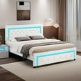 thumbnail image 3 of 4 EVER WINNER Full Size LED Bed Frame with Headboard，Upholstered Platform Bed Frame with LED Lights，Diamond Tufted Headboard and Footboard，White, 3 of 7