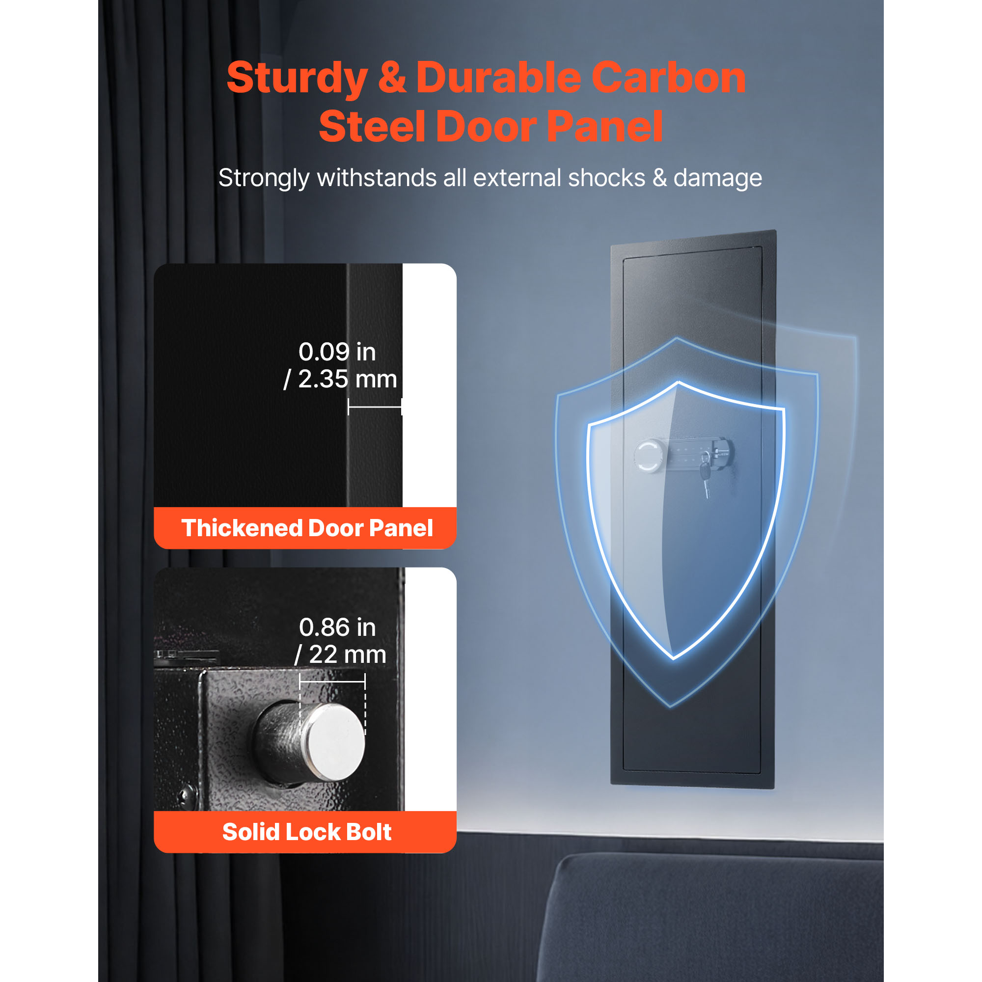 KFFKFF Wall-Mounted Safe with Password & Key, 4-Tier Hidden Design, Q235 Cold-Rolled Steel Construction, LED Lighting, Adjustable Shelves & Key Holders for Valuables, Black
