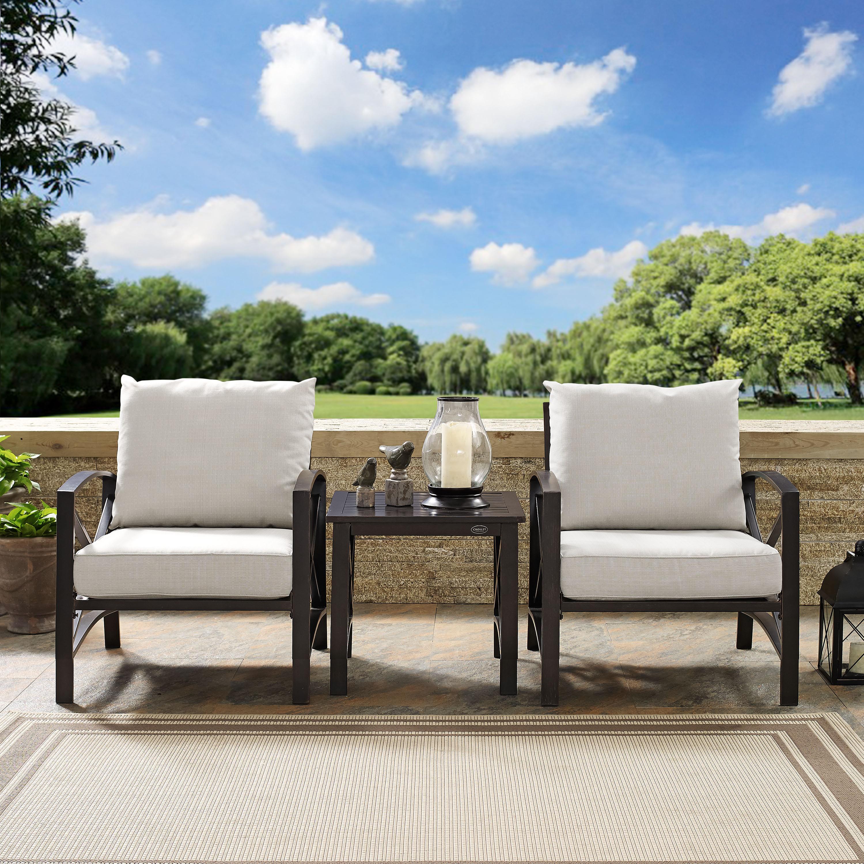 Crosley Furniture Kaplan 3 Pc Outdoor Seating Set With Oatmeal Cushion - Two Chairs, Side Table - image 3 of 8