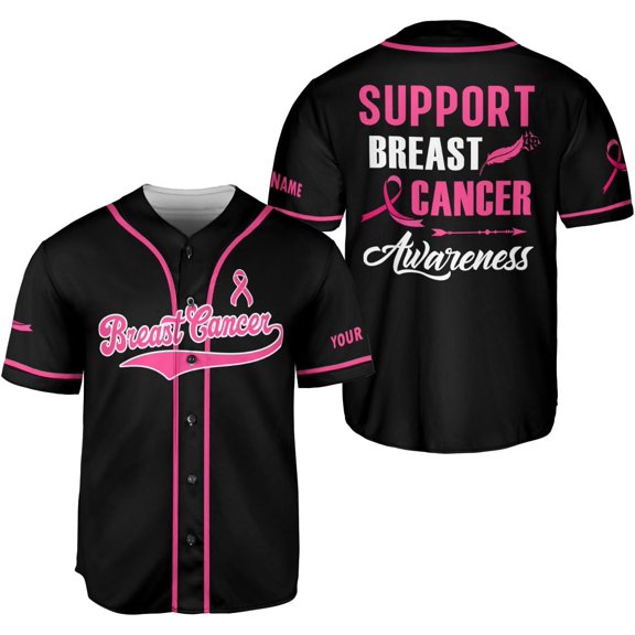 Personalized Breast Cancer Jersey, Pink Ribbon Awareness Soccer Shirt Baseball Breast Cancer Survivor Pride Jersey (S)