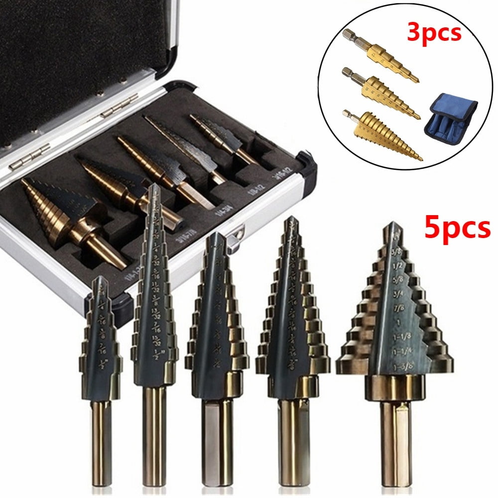 3/5pcs Titanium Step Cone Drill Hole Cutter Bit Multiple HSS Large Set Tool 