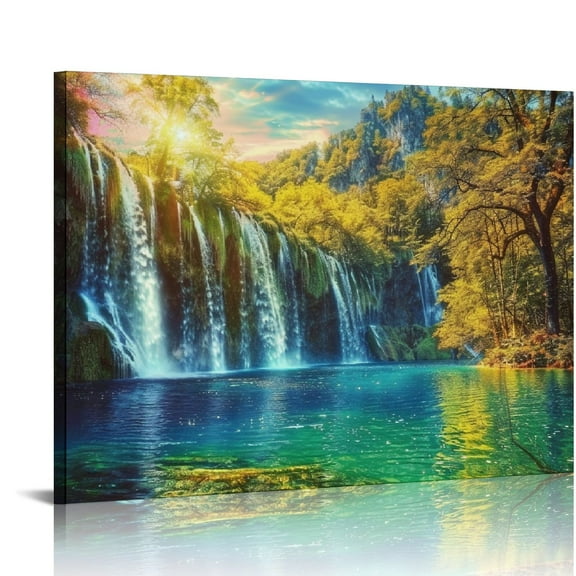 JRXY Lake Waterfall Pictures Canvas Wall Art 20x16in