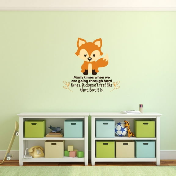 Hard Times Fox Animal Life Quote Cartoon Quotes Decors Wall Sticker Art Design Decal for Girls Boys Kids Room Bedroom Nursery Kindergarten Home Decor Stickers Wall Art Vinyl Decoration (30x30 inch)