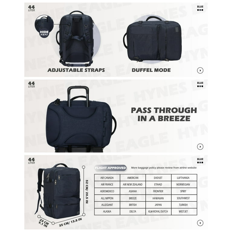 Hynes Eagle Unisex 44L Carry on Backpack, Flight Approved Travel