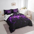 thumbnail image 2 of Gaming Bedding Set Twin Size,Geometric Honeycomb Gamepad 7Pcs Comforter Set,Video Games Fitted Flat Sheet Teens Men Room Decor,Modern Black Purple Reversible 2 Throw Pillow,2 Pillowcases, 2 of 5