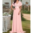 thumbnail image 6 of Women'S Dresses Short Sleeve V Neck Elegant Chiffon Bridesmaid Ruffle Wedding Guest Dresses Pink S, 6 of 8