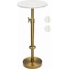 Adjustable-Height Marble Drink Table - xx- Marble & Antique Brass Modern Round End Table Side Table with Pedestal Stand for Small Spaces Vintage Metal Martini Cockta