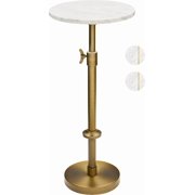 Adjustable-Height Marble Drink Table - xx- Marble & Antique Brass Modern Round End Table Side Table with Pedestal Stand for Small Spaces Vintage Metal Martini Cockta