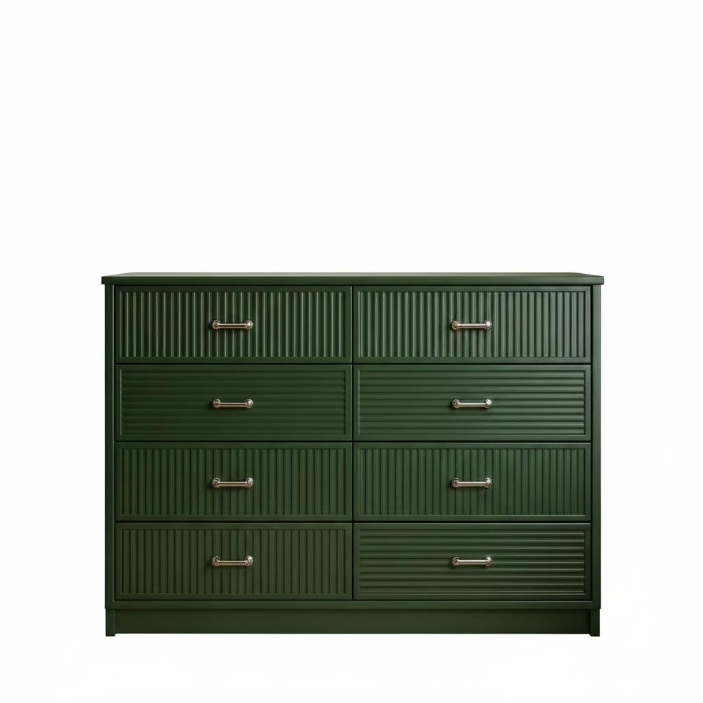 6 Drawer Bedroom Dresser – 54 Wide Fluted Double Chest – Golden Metal Handles – Multi-Functional Storage Cabinet – Forest Green