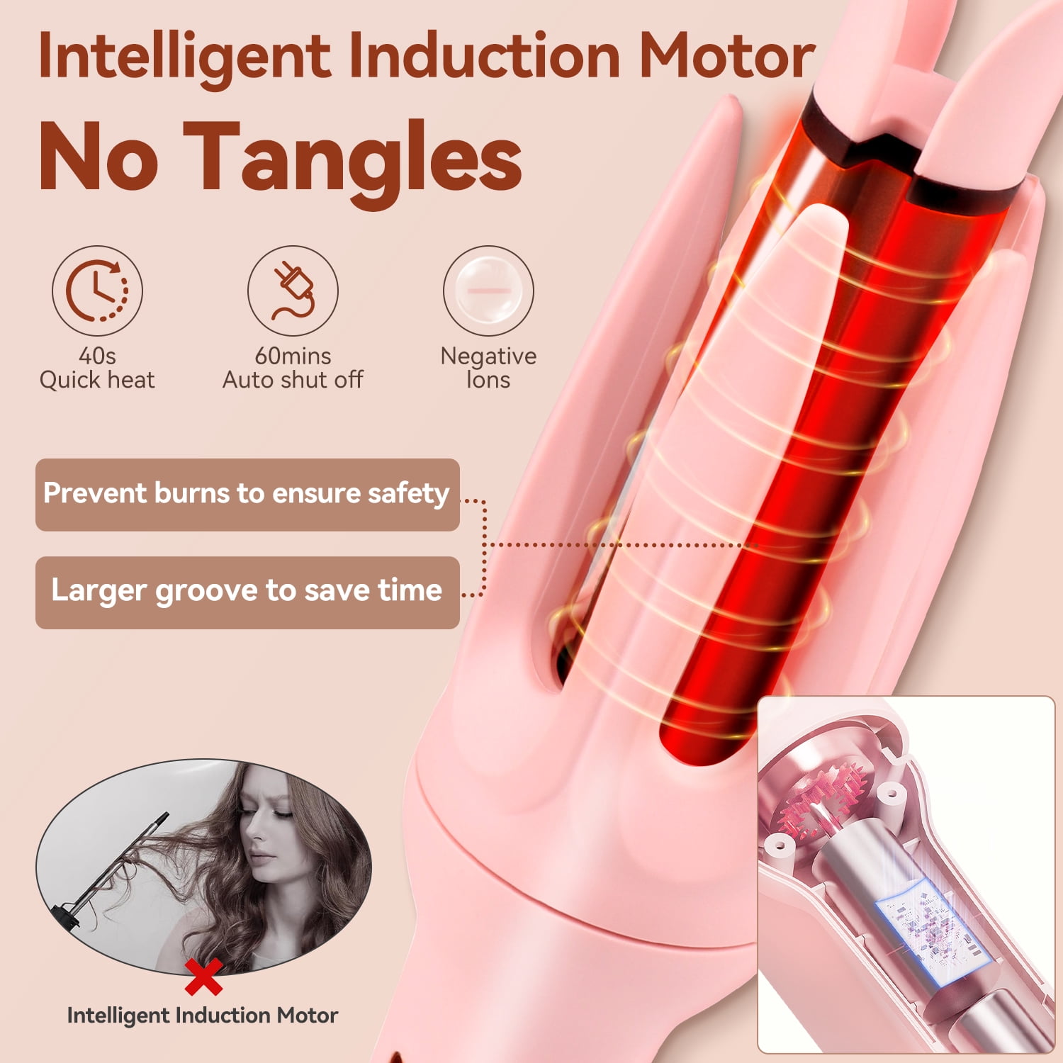 Automatic Hair Curler with 1" Rotating Barrel Professional Anti-tangled Ceramic Curling Irons with 4 Temps and Timers