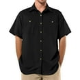 thumbnail image 3 of VBTAPA Mens Short Sleeve Dress Shirt Solid Color Short Sleeve Button Down Shirts Business Casual Shirt with Pockets Black L, 3 of 8