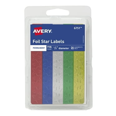 Avery Foil Star Labels, 1/2" Diameter, Paper, Permanent, Assorted Colors, Handwrite, 715 Labels