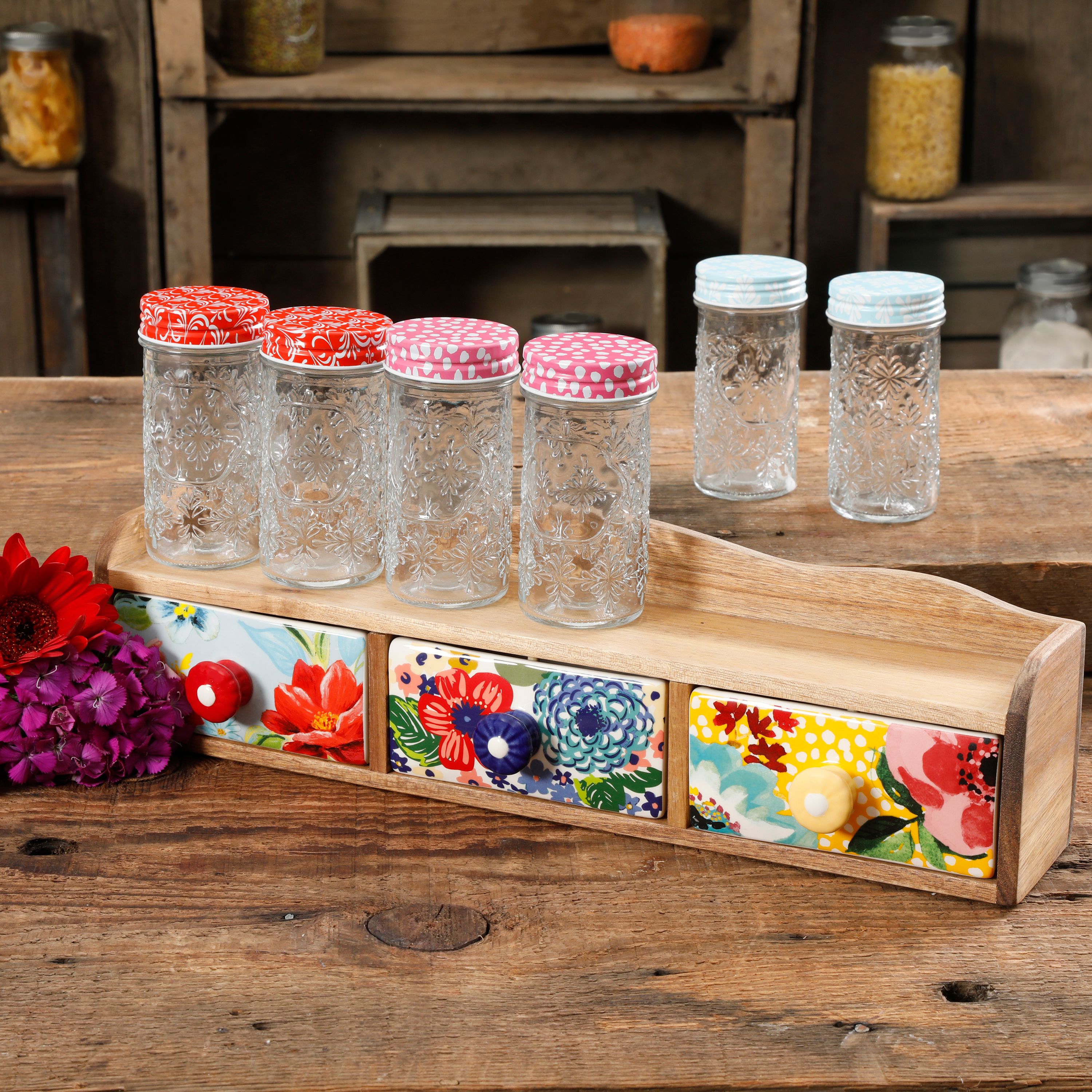 The Pioneer Woman Floral 7-Piece Spice Shelf Set 