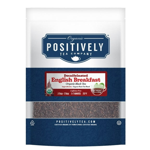 Positively Tea's Organic Decaf English Breakfast Black Tea, Loose Leaf, USDA Organic, 1 lb bag