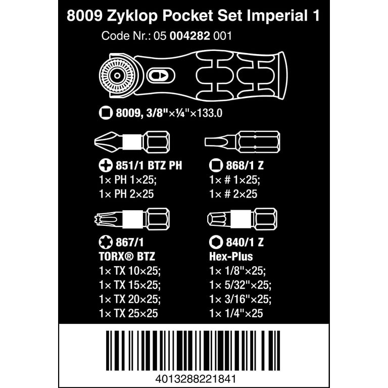 Wera 8009 Zyklop Pocket Set 2 Screwdriver With Bits Silver