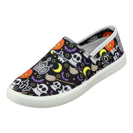 OJSFQUFP Womens Comfort Sneakers Leisure Women s Four Seasons Cartoon Prints Non Slip Flat Round Toe Breathable Slip On Lazy Canvas Shoes Women s Ballet Flats Black 40