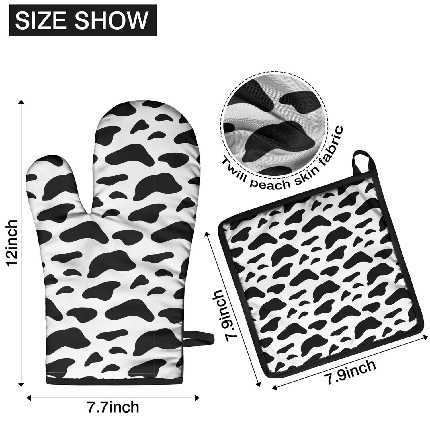 Leopard Print Oven Mitts and Pot Holders Set Of 4, Heat Resistant Kitchen Gloves with Non-Slip Grip, Hanging Loop, Soft Cotton Lining for Baking, Cooking, Grilling, Barbecue