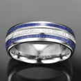 thumbnail image 4 of 8mm Imitated Meteorite Tungsten Wedding Ring for Men with Lapis Lazuli Inlay Domed, 4 of 5