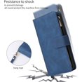 thumbnail image 5 of Wallet Case for iPhone 16e, Premium Vintage PU Leather Zipper Pocket Case with Card Holder Slots Magnetic Closure Kickstand Wrist Strap Shockproof Flip Folio Cover - Blue, 5 of 14