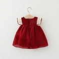 thumbnail image 5 of AJTQTH Girls Sundress Mesh Flutter Sleeve Scoop Neck High-Waisted Layered A-Line Flowy Bowknot Princess Dress Color Block Gowns Frocks Red 6-12Months, 5 of 6