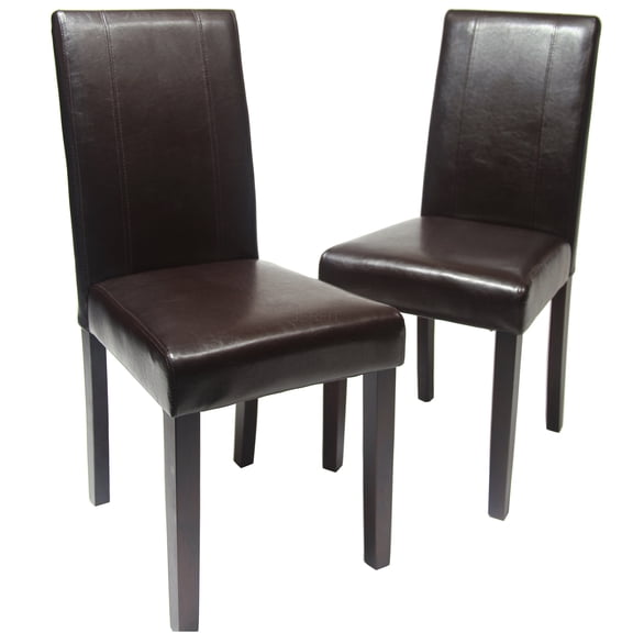 JERFIT Modern Brown Faux Leather Upholstered Dining Chairs, Set of 2 Parson Chairs with Solid Wood Legs for Kitchen, Office, Living Room