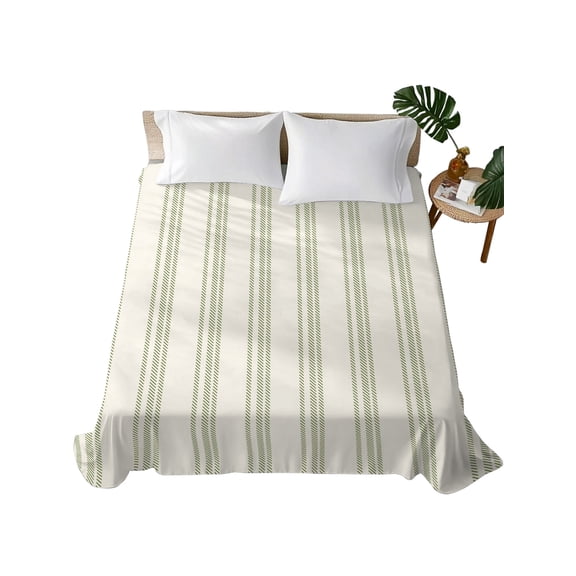 Sage Green Striped Flat Sheet Only Twin Size, Soft Breathable Bed Top Sheets for Mattress, Modern Farmhouse Green Stripes Luxury Bedding Flat Sheets for Home Hotel Bedroom Bed Protection