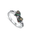 thumbnail image 4 of CHOOSE YOUR COLOR Multi-color CZ Filigree Swirl Double Heart Sterling Silver Ring Black Female Size 9, 4 of 4