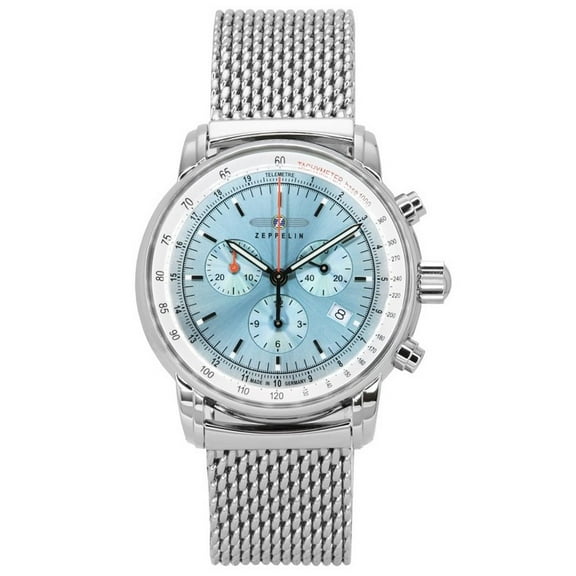Zeppelin LZ14 Marine Chronograph Stainless Steel Ice Blue Dial Quartz 8886M3 Men's Watch