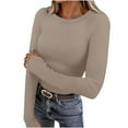 thumbnail image 2 of ClodeEU Womens Long Sleeve Grew Neck Base Warm Tops ,Fall Slim Fit Fashion Knit T Shirts Khaki,Womens Plus M, 2 of 8