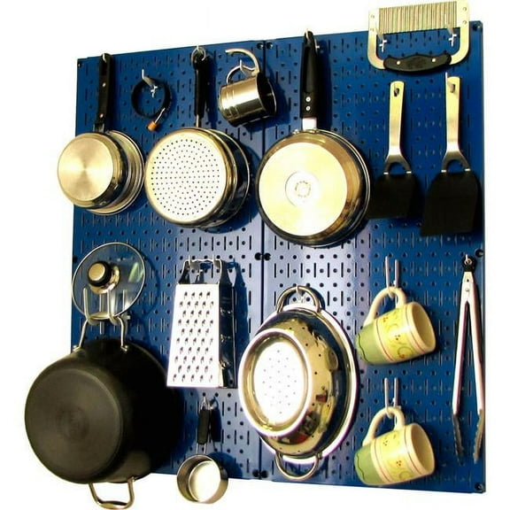 Kitchen Pegboard Pack Storage & Organization Kit, Blue & White - 32 x 32 x 6 in.