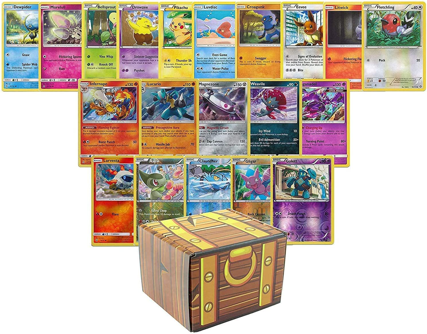 Pokemon 100 Card Lot with Foils Rares and 2 Break Rares No Duplication By Golden Groundhog 