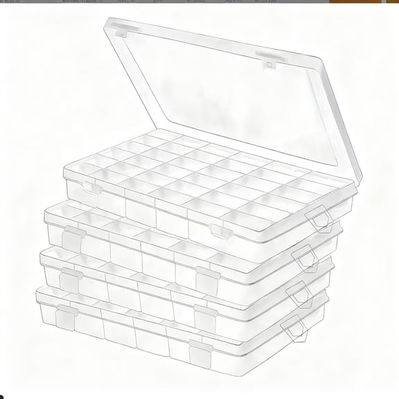 4 Pcs Clear Plastic Organizer Boxes, 36 Large Grids with Adjustable Dividers, Suitable for Classified Storage of Fishing Tackle, Beads, Jewelry, DIY Crafts, Art Supplies, and Various Small Items