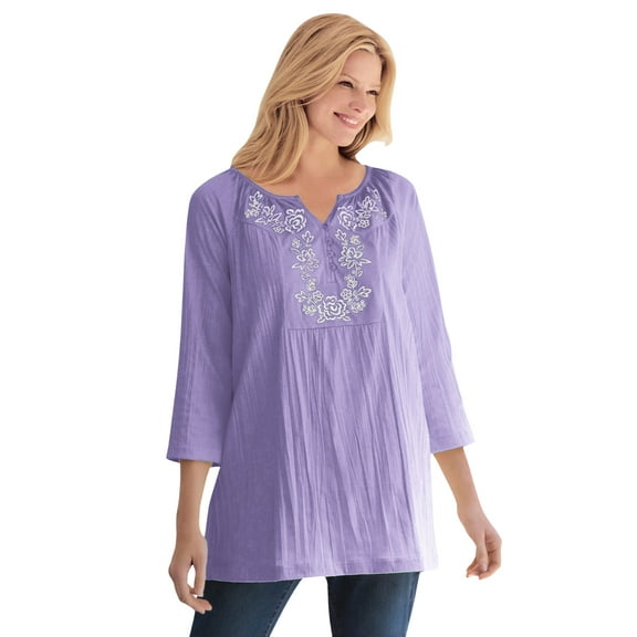 Woman Within Plus Size Embroidered Crinkle Tunic