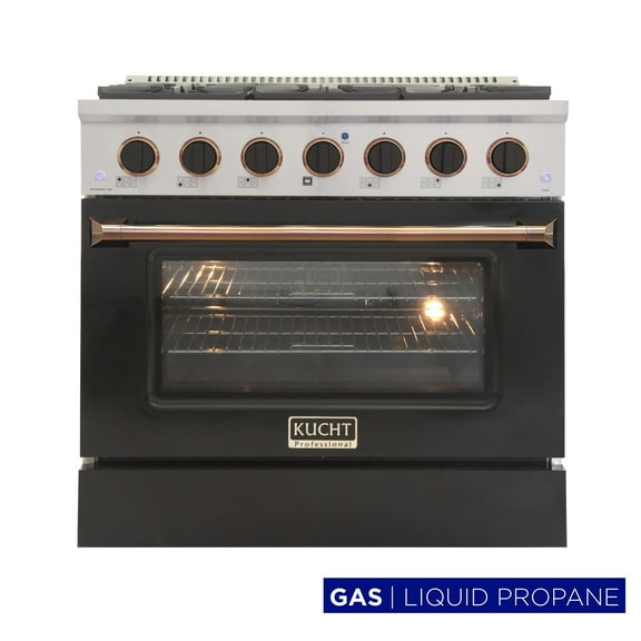 Kucht Professional 36" Stainless Steel Propane Gas Range in Silver/Black/Gold