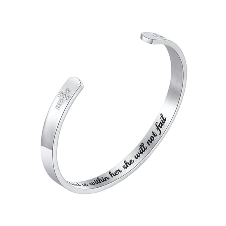 HIRPLIS Cross Open Cuff Bracelet for Women Stainless Steel Cubic Zirconia Religious Prayer Faith Adjustable Inspirational Personalized Gift Jewelry Silver Plated