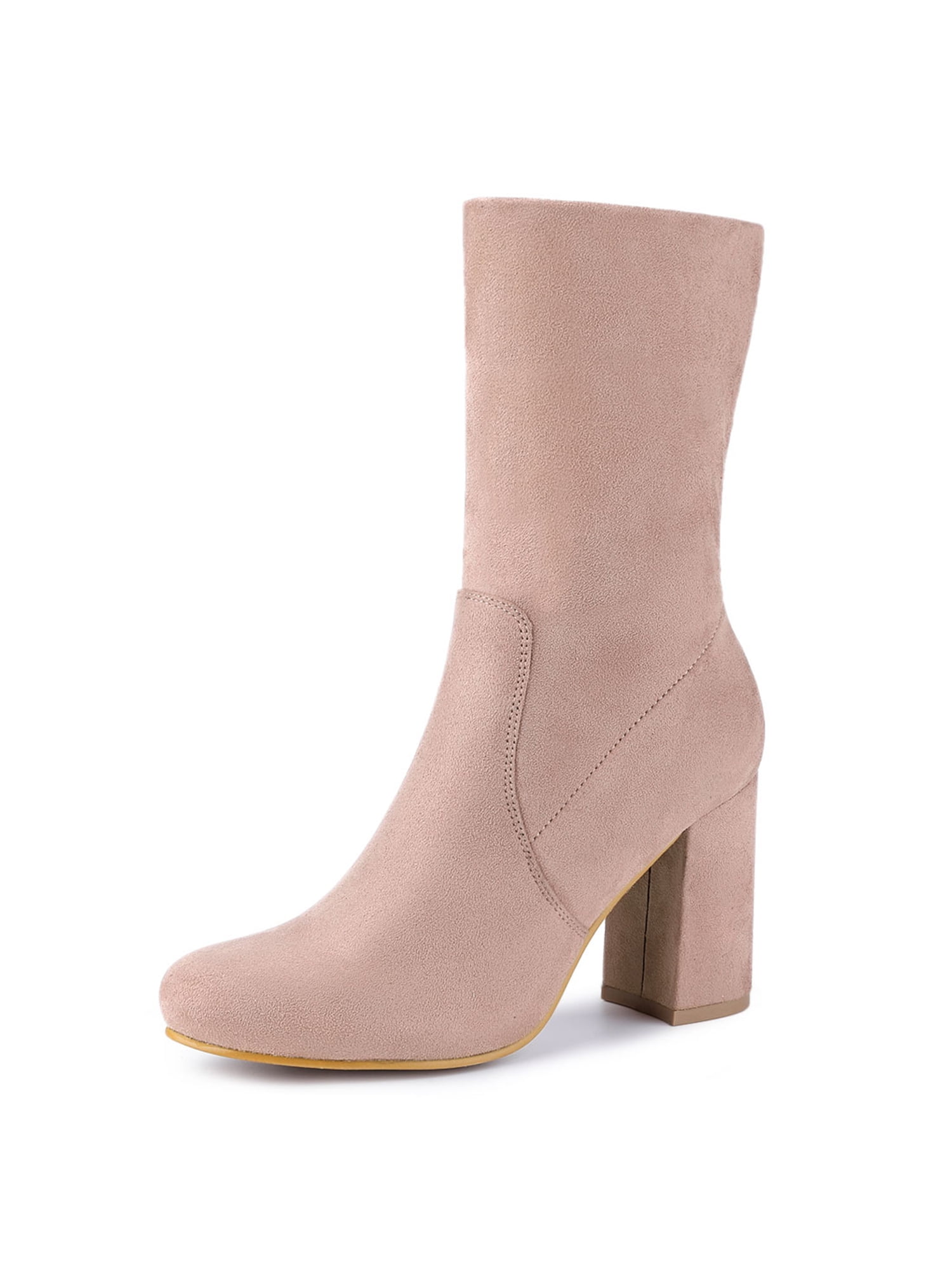 pink block heel ankle boots