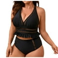 thumbnail image 2 of Viluyesy Womens Plus Size Swimsuits, V Neck Lace Tankinis Tops with High Waist Swim Bottoms Summer Beach Bathing Suits Black 3XL, 2 of 9
