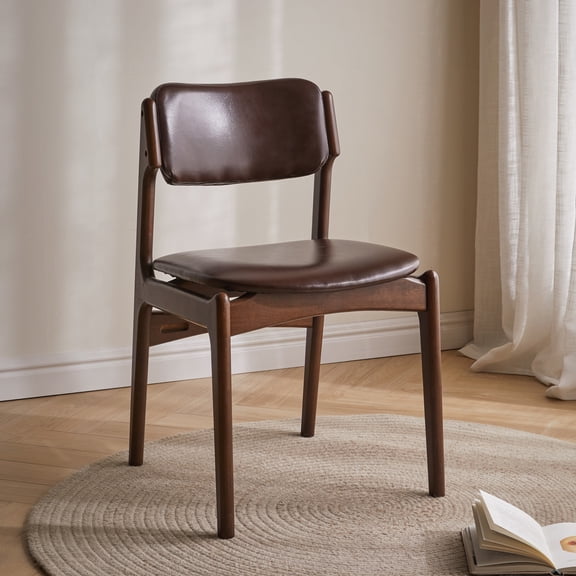 Noble House Marcus Modern Solid Wood Dining Chair with PU Leather Upholstery, Ergonomic Backrest Side Chairs, Coffee