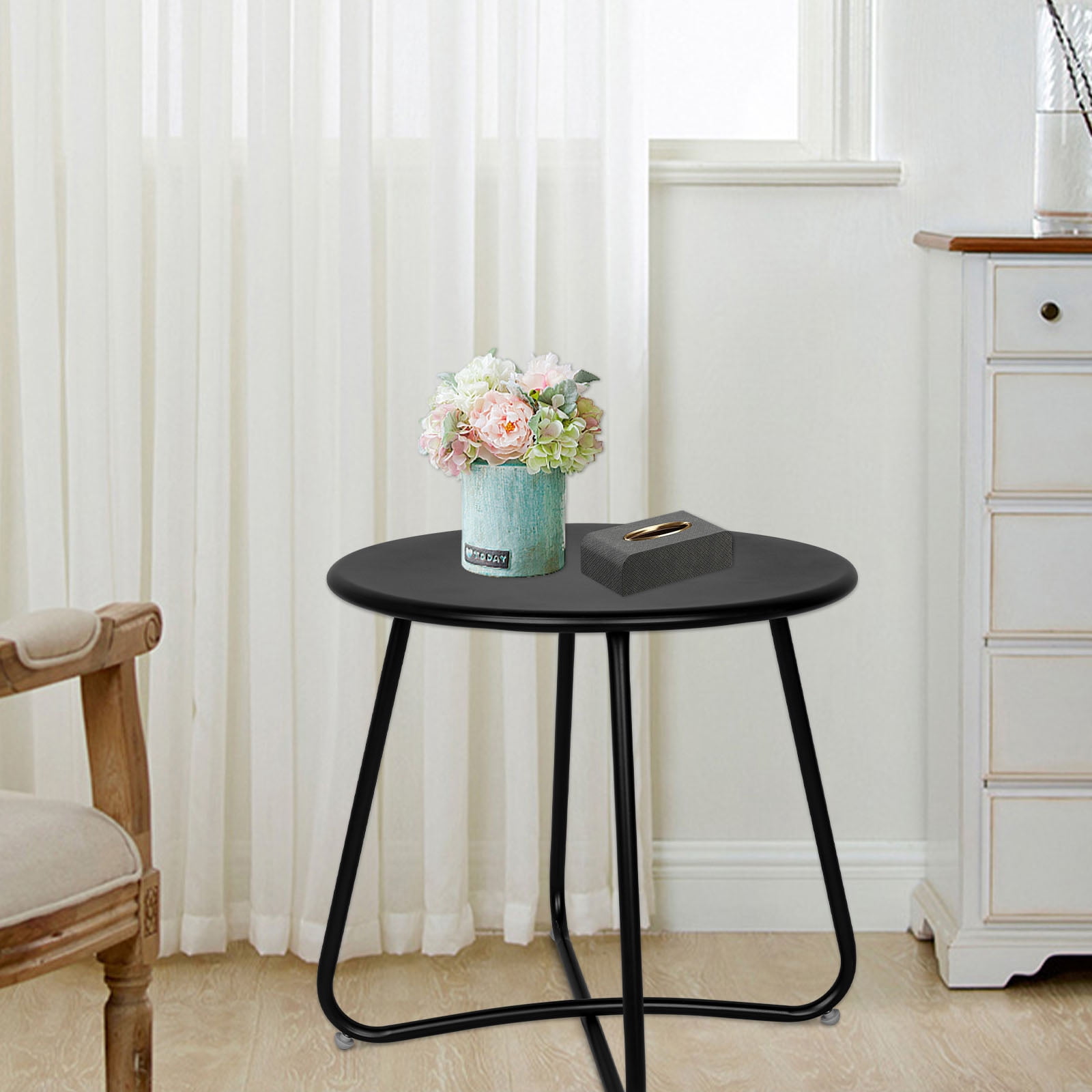 Ztysn 18" Round Side Table Portable Modern Metal End Table for Indoor Outdoor Use,Perfect for Home Living Room,Bedroom,Patio and Balcony,Black