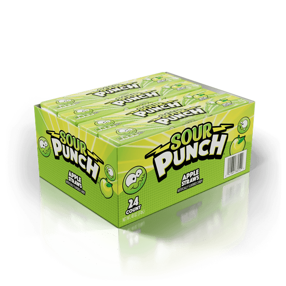 Sour Punch Apple Straws – Fruity Sour Candy, 24 Count Box (2 oz Each)
