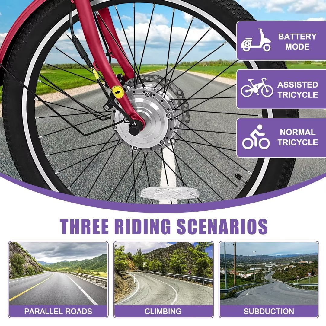 Docred 24'' Adult Electric Tricycles 3 Wheel Electric Bike, 15.5 mph 350W Electric Trikes for Seniors，7-Speed & 4 Adjustable Riding Modes Electric Tricycle with 36V Removable Lithium Battery