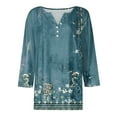 thumbnail image 5 of WTOBBY Women's Charming Floral Print V-Neck 3/4 Sleeve Loose Fit Casual Top Versatile Blouse for Spring Autumn Season Daily Fashion Wear,Light Blue 2XL, 5 of 6