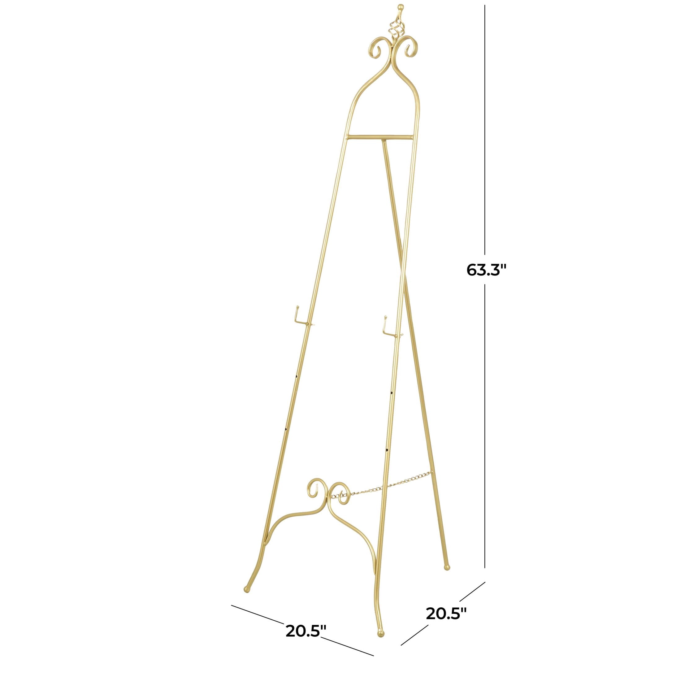 DecMode 21" x 63" Gold Metal Tall Adjustable Floor 3 Level Scroll Easel, 1-Piece