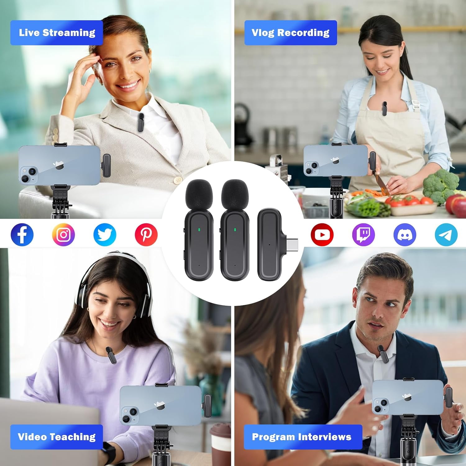 1 Pcs Wireless Lavalier Microphone for iPhone iPad Android PC, Mini Mic with Charging Case, 8H Battery, 65ft Range, USB-C, Clip-On Noise Reduction Mics for Vlogging, TikTok, YouTube, Video Recording