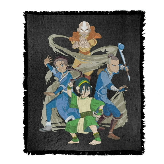 Avatar The Last Airbender Blanket, 50"x60" Team Avatar Elements Woven Tapestry Cotton Blend Fringed Throw Blanket
