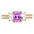 thumbnail image 3 of 1.88 ct Emerald Cut Simulated Alexandrite 3 Stone 18K Rose Gold Womens Engagement Ring, 3 of 4