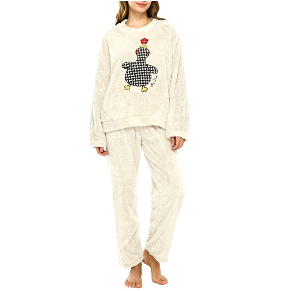 MEICHEN Pajamas Set for Women Winter Coral Fleece Pajama Set Thickened Flannel Warm Soft Cozy Loungewear Cute Cartoon Sleepwear Womens Loungewear