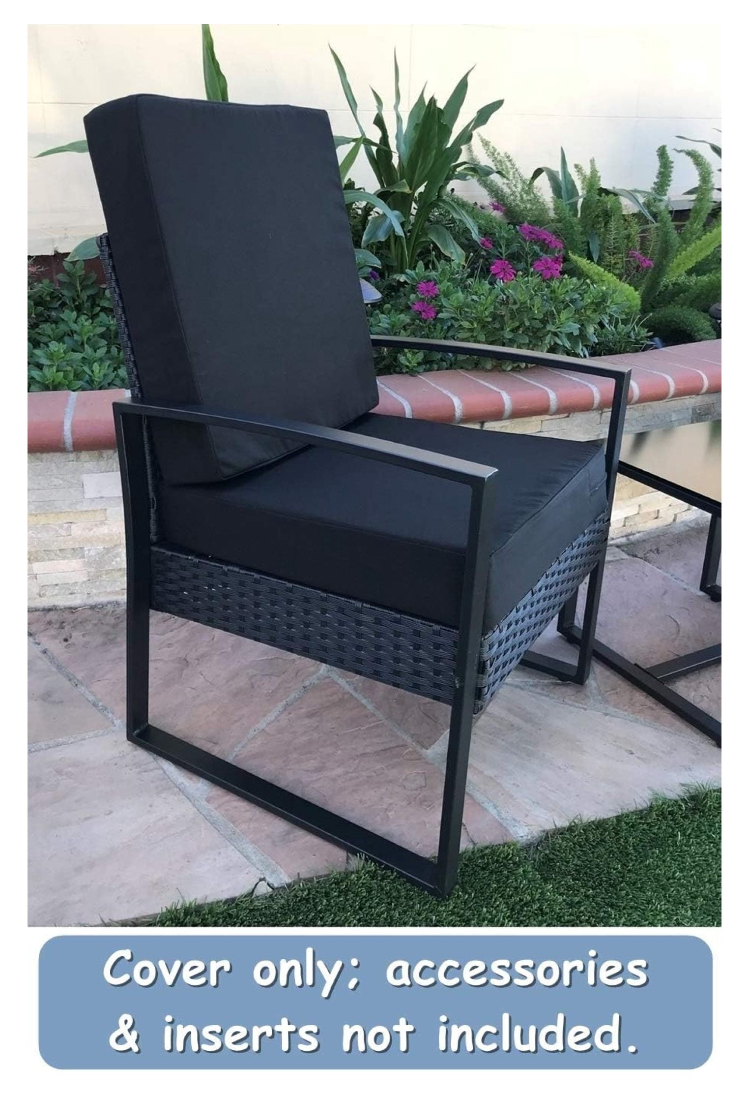 Indoor Outdoor Water High UV Resistant Patio Chair Cushion Cover (Just Black, 22"x20"x4" (2 Covers))