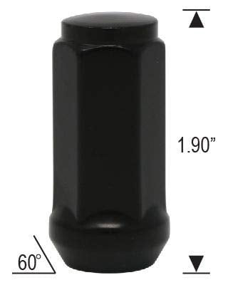 EZAccessory 20 Black Long Bulge Acorn Lug Nuts 9/16" Thread 3/4" Long 1.9"