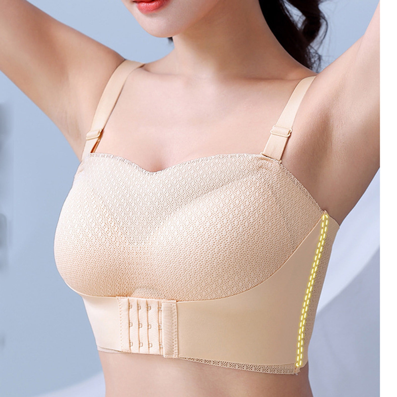 Brnmxoke Older Womens Bras Strapless Bandeau Bra Non-Slip Push Up Bras for Women 2 Pack Wireless Tube Top Bra Plus Size Bralette Beige,XXXL